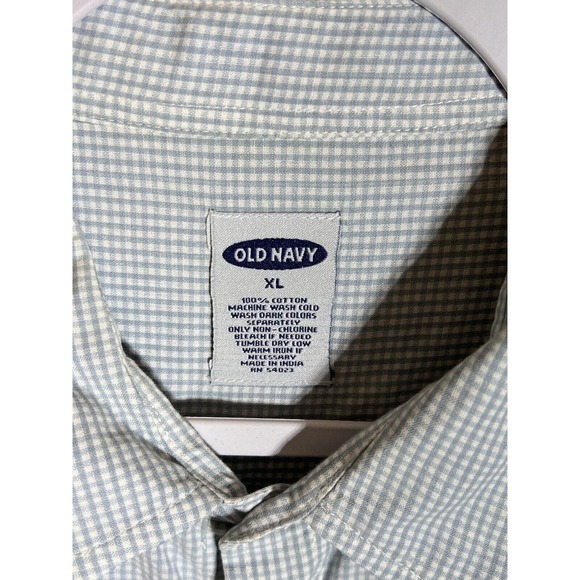 Old Navy Short Sleeve Mini Check Button Up‎ Shirt Mens Size XL Blue White Cotton - Picture 3 of 10
